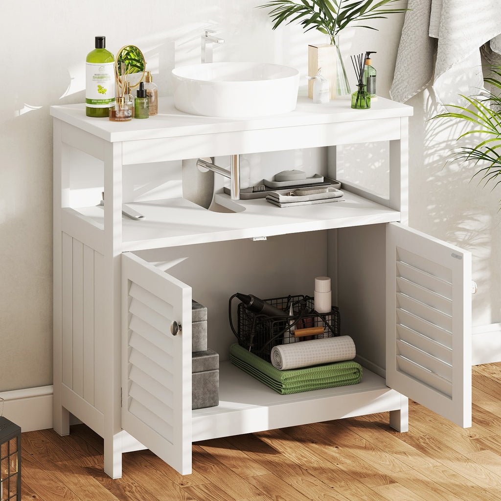 White Under-Sink Cabinet with Open Shelf — view 5