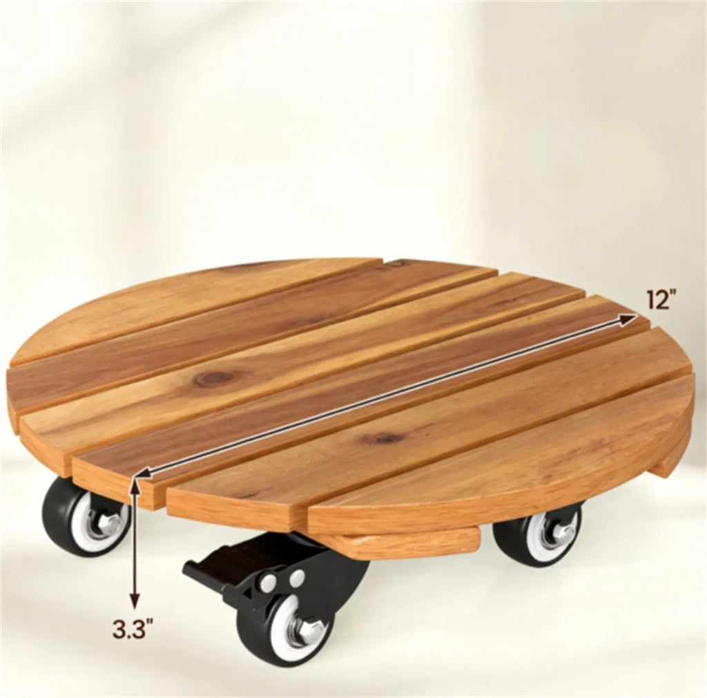 Natural Acacia Rolling Plant Caddies — Set of 2 — view 2