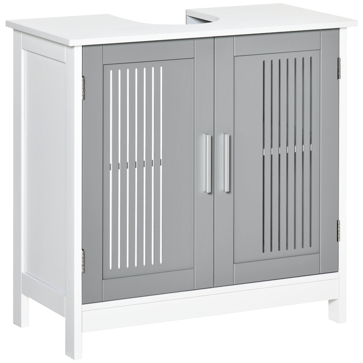 Gray and White Pedestal Sink Storage Cabinet — view 9