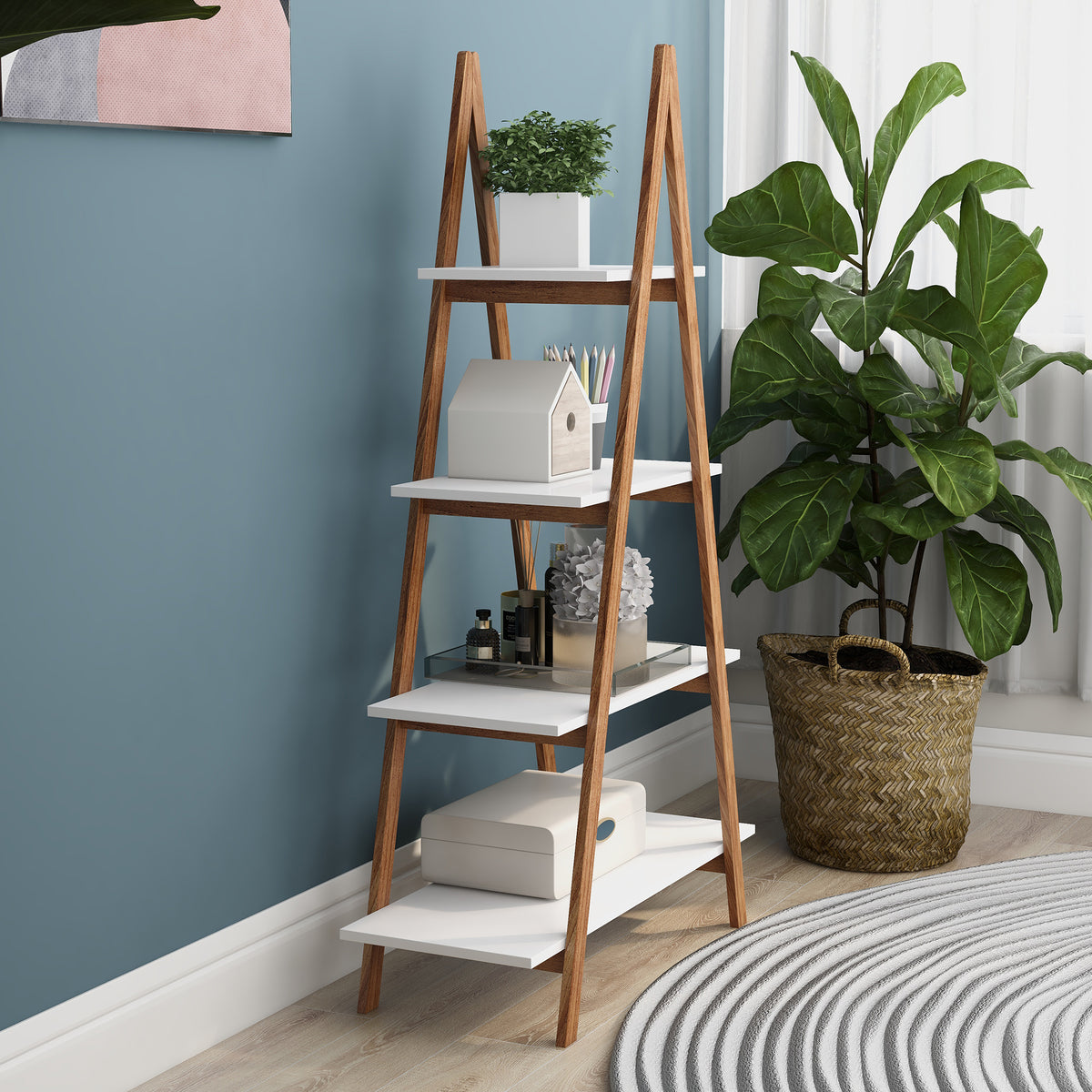 White A-Frame Ladder Display Bookshelf — view 3