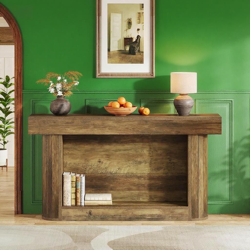 Rustic Brown Entryway Console with Lower Shelf — view 5
