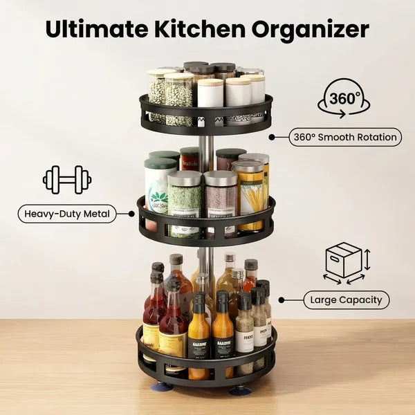 Black Three-Tier Rotating Spice Rack — view 2