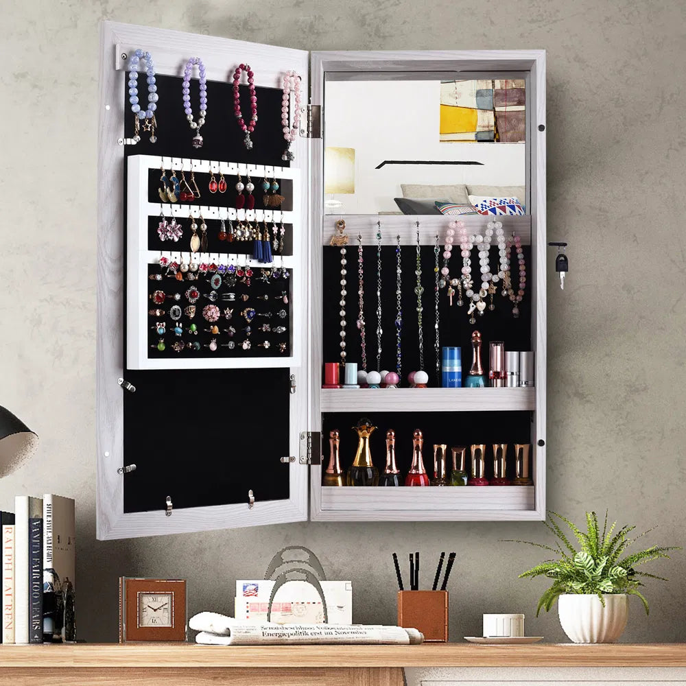 White Mirrored Jewelry Cabinet — Wall or Door Mount — view 7