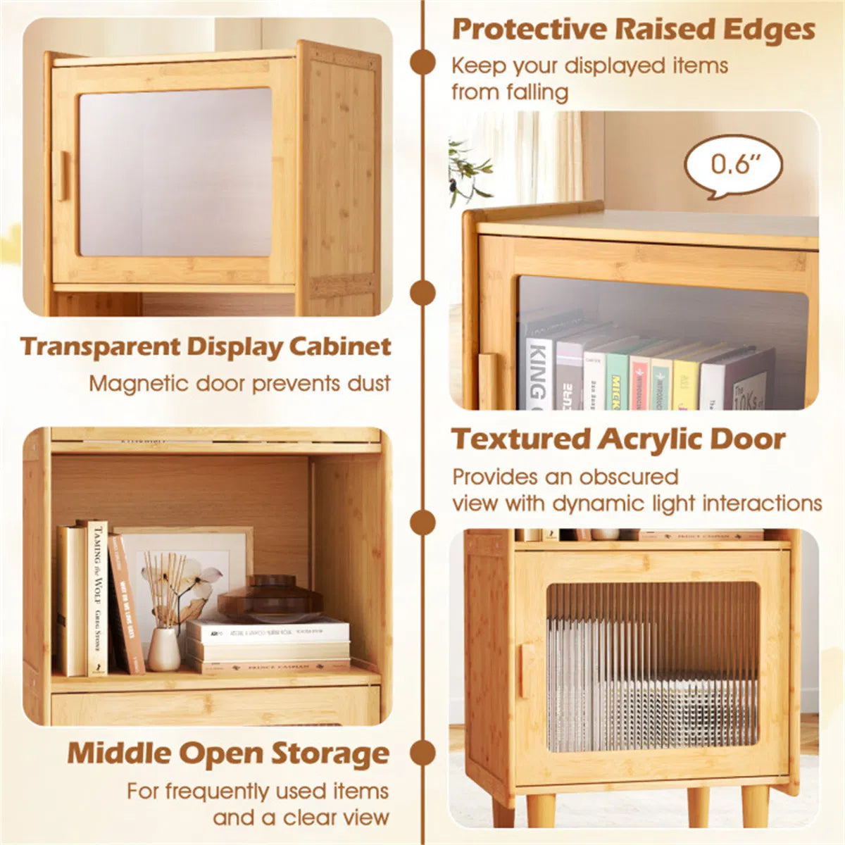 Natural Bamboo Display Cabinet with Acrylic Doors — view 3