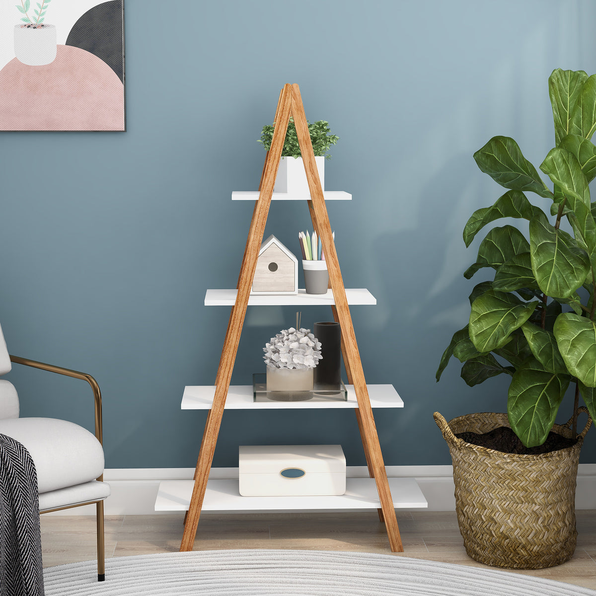 White A-Frame Ladder Display Bookshelf — view 5