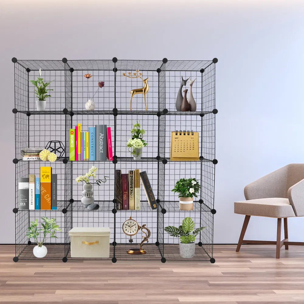 Black 16-Cube Modular Wire Storage Shelves — view 7