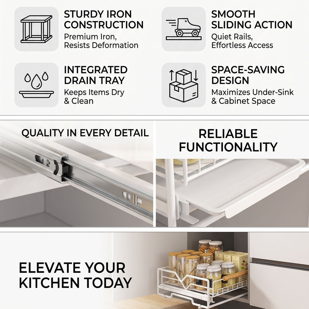 Pull-Out Cabinet Organizer with Drain Tray