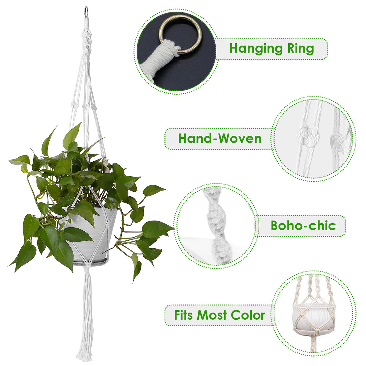 White Macrame Plant Hangers, Set of Two — view 5
