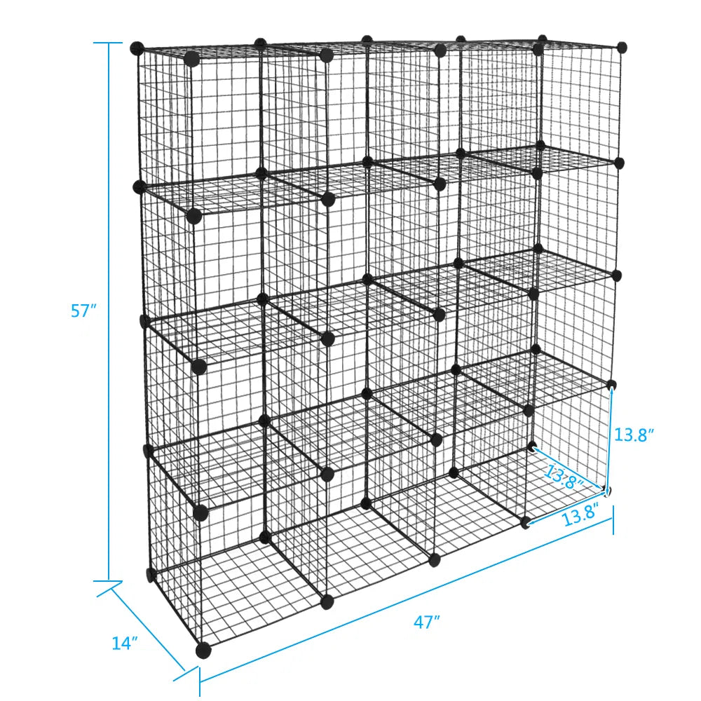 Black 16-Cube Modular Wire Storage Shelves — view 2