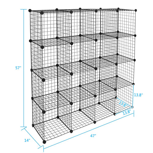 Black 16-Cube Modular Wire Storage Shelves — view 2