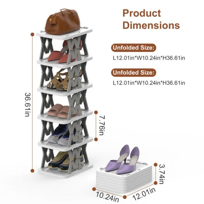 Six-Tier Folding Vertical Shoe Rack — view 3
