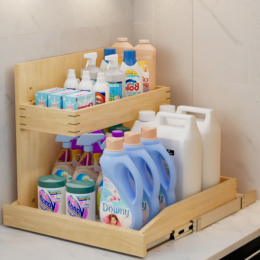 Wood Two-Tier Under-Sink Pull-Out, Left Upper Basket — view 2
