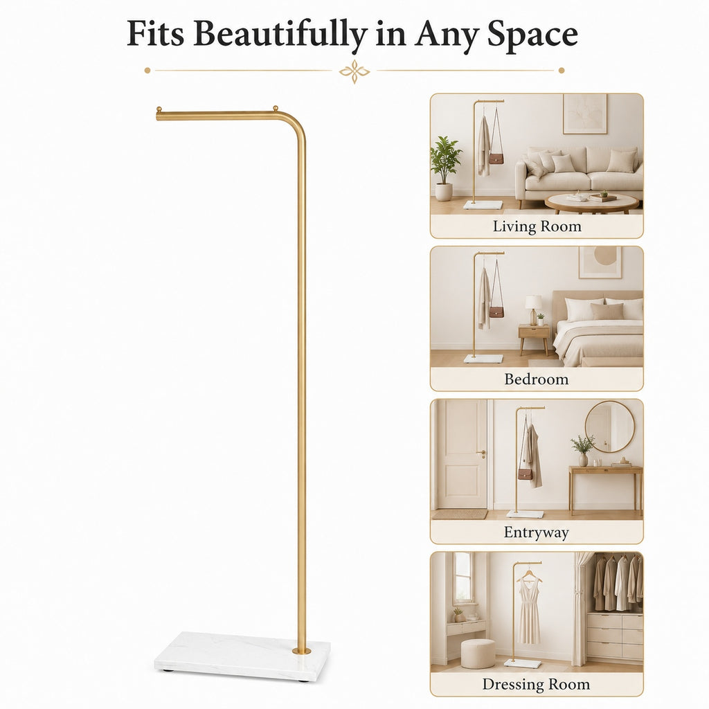 Gold-Tone Slim Garment Stand with White Base — view 8