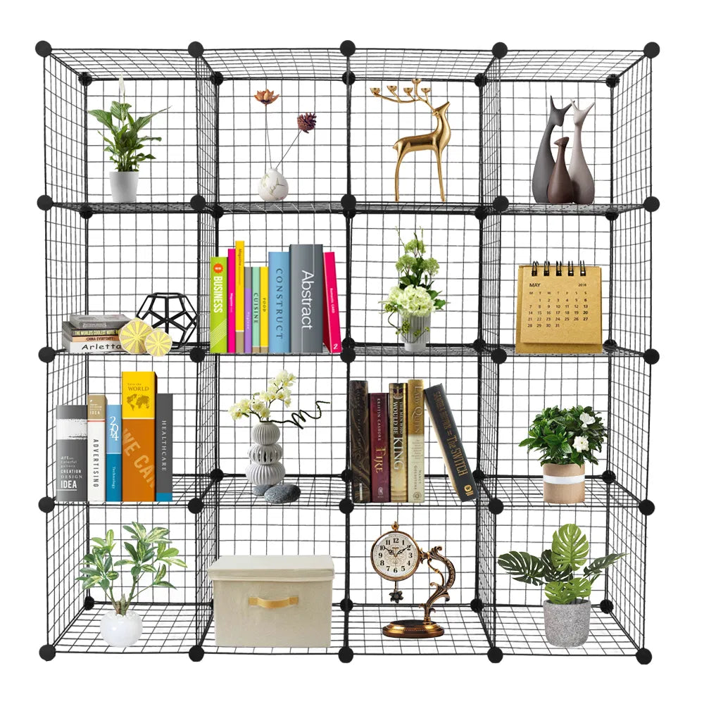 Black 16-Cube Modular Wire Storage Shelves — view 11