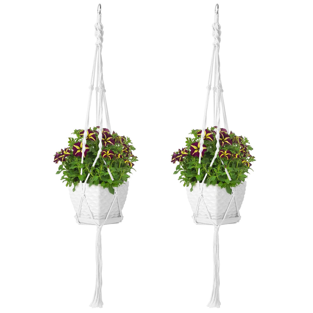 White Macrame Plant Hangers, Set of Two — view 6