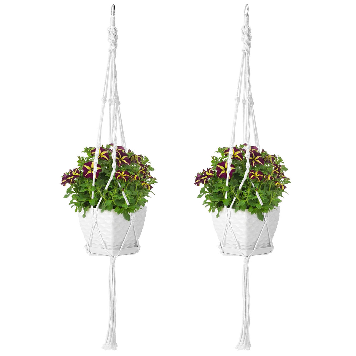 White Macrame Plant Hangers, Set of Two — view 6