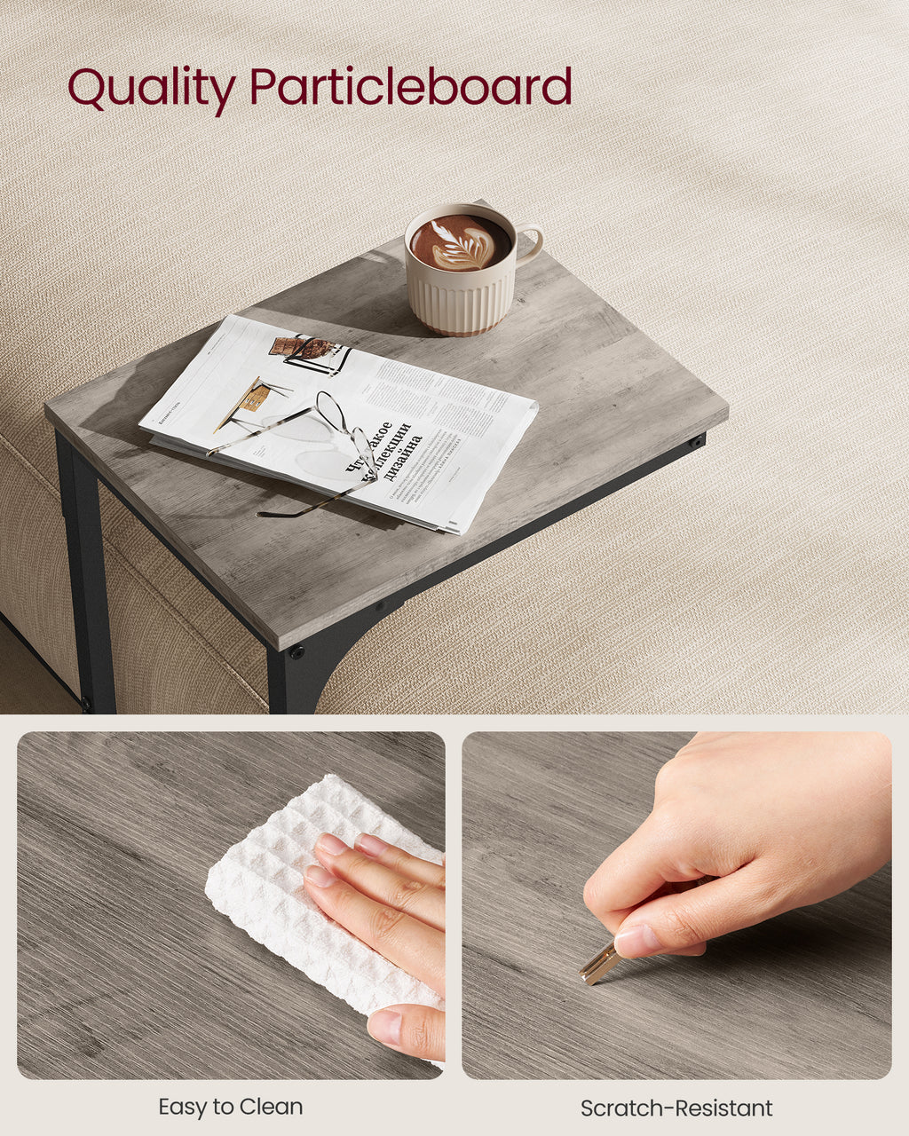 Greige C-Shaped Sofa Side Table — view 3