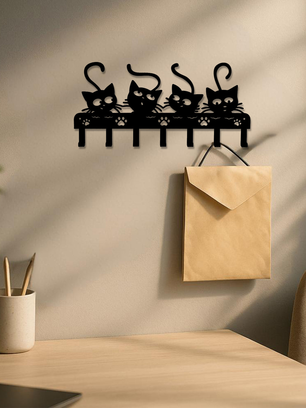 Black Cat Silhouette Seven-Hook Key Rack — view 3