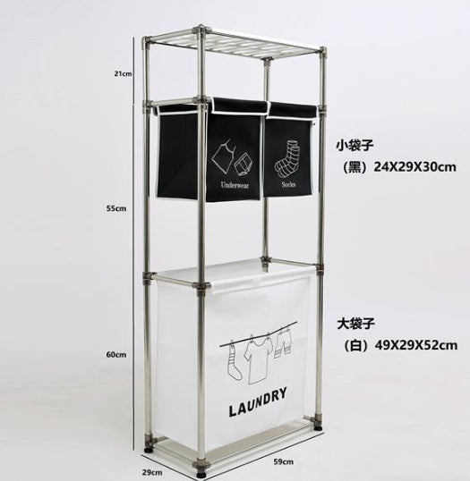 3-Bag Laundry Sorter with Shelf and Hooks