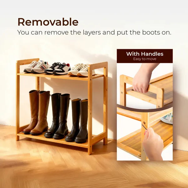 Natural Bamboo Three-Tier Shoe Rack — view 2