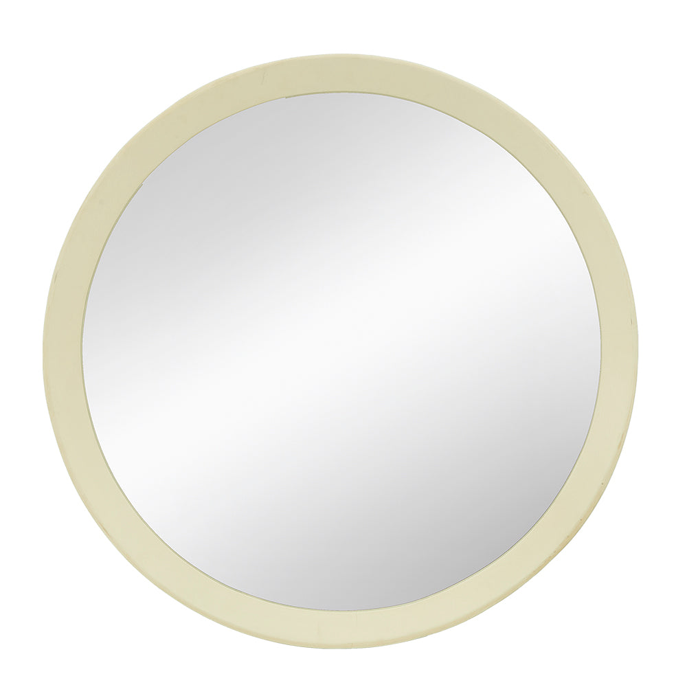 Cream Mango-Wood Round Wall Mirror — view 1