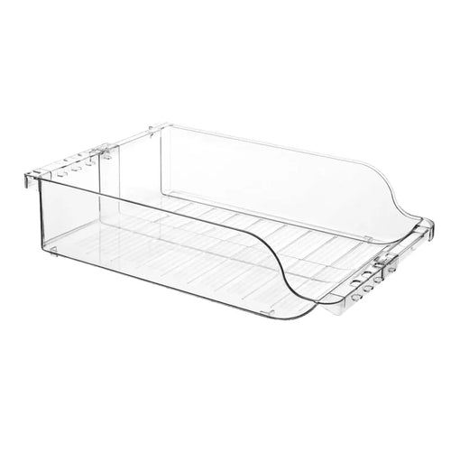 Clear adjustable-width organizer with a curved front opening